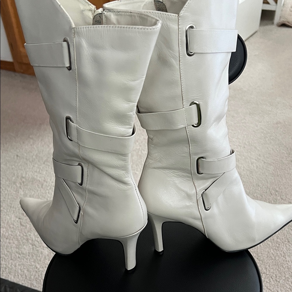 Elegant White Leather Women's Boots